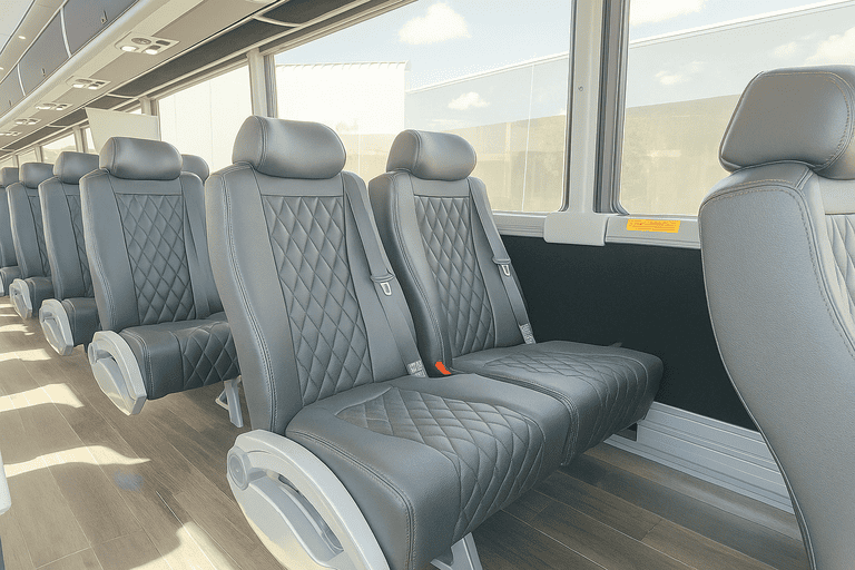 interior of Auburn Minibus Company charter bus