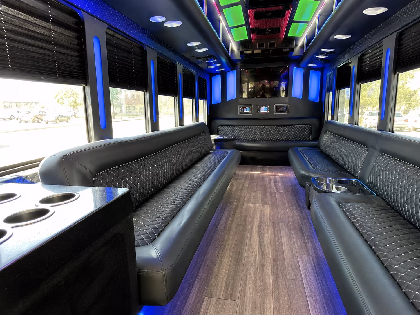auburn 15 passenger party bus inside