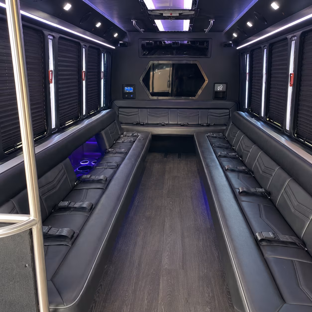 auburn 18 passenger party bus interior