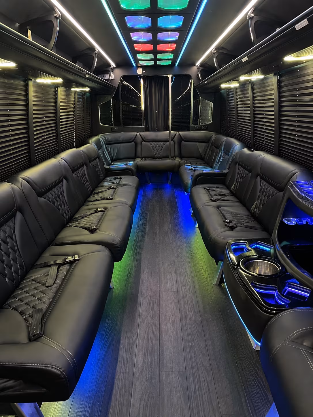 auburn 20 passenger party bus interior