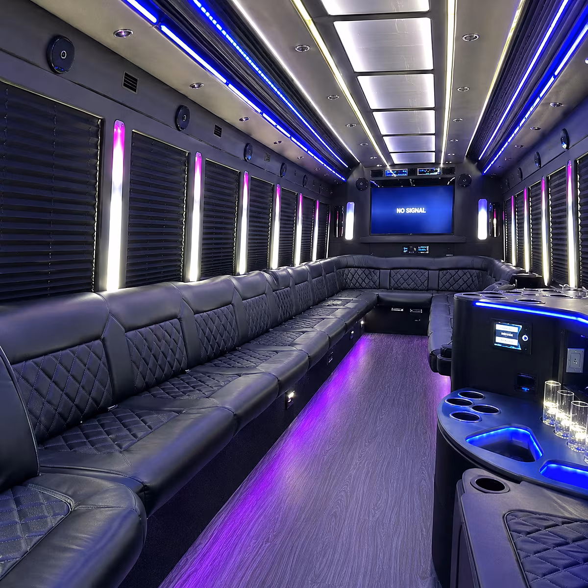 auburn 30 passenger party bus inside