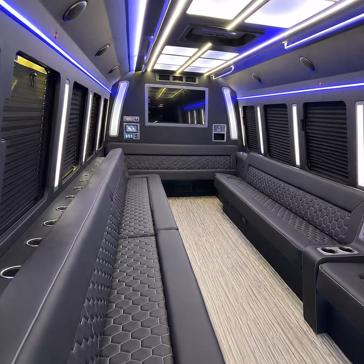 auburn 40 passenger party bus inside