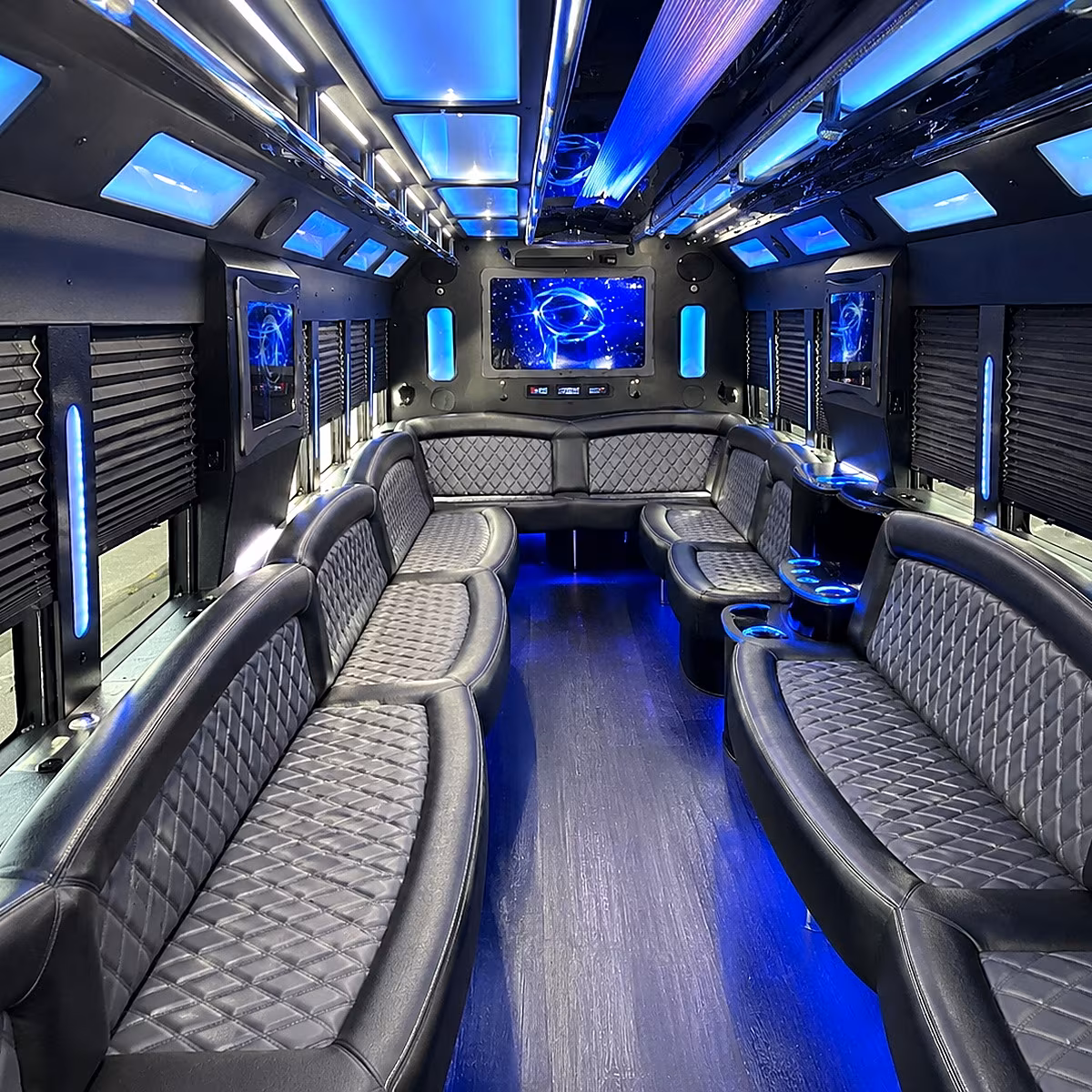 auburn 50 passenger party bus interior